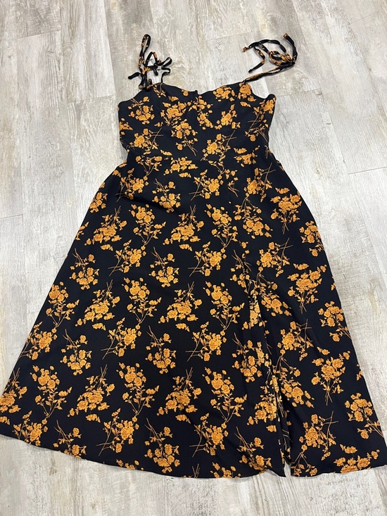 None Dresses & Skirts - Dress 👗 plus size xxl Floral Tie-Shoulder Midi Dress in Black and Mustard